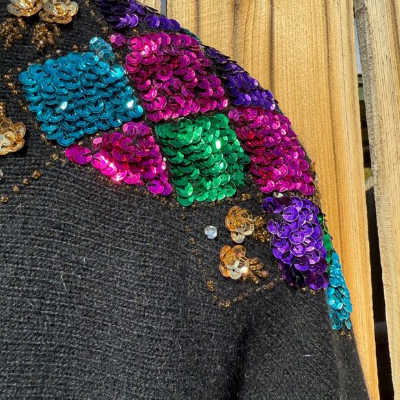 Vintage 80s Climax Black Lambswool Angora Bright Sequin Sweater | Size M/L - Picture 12 of 15
